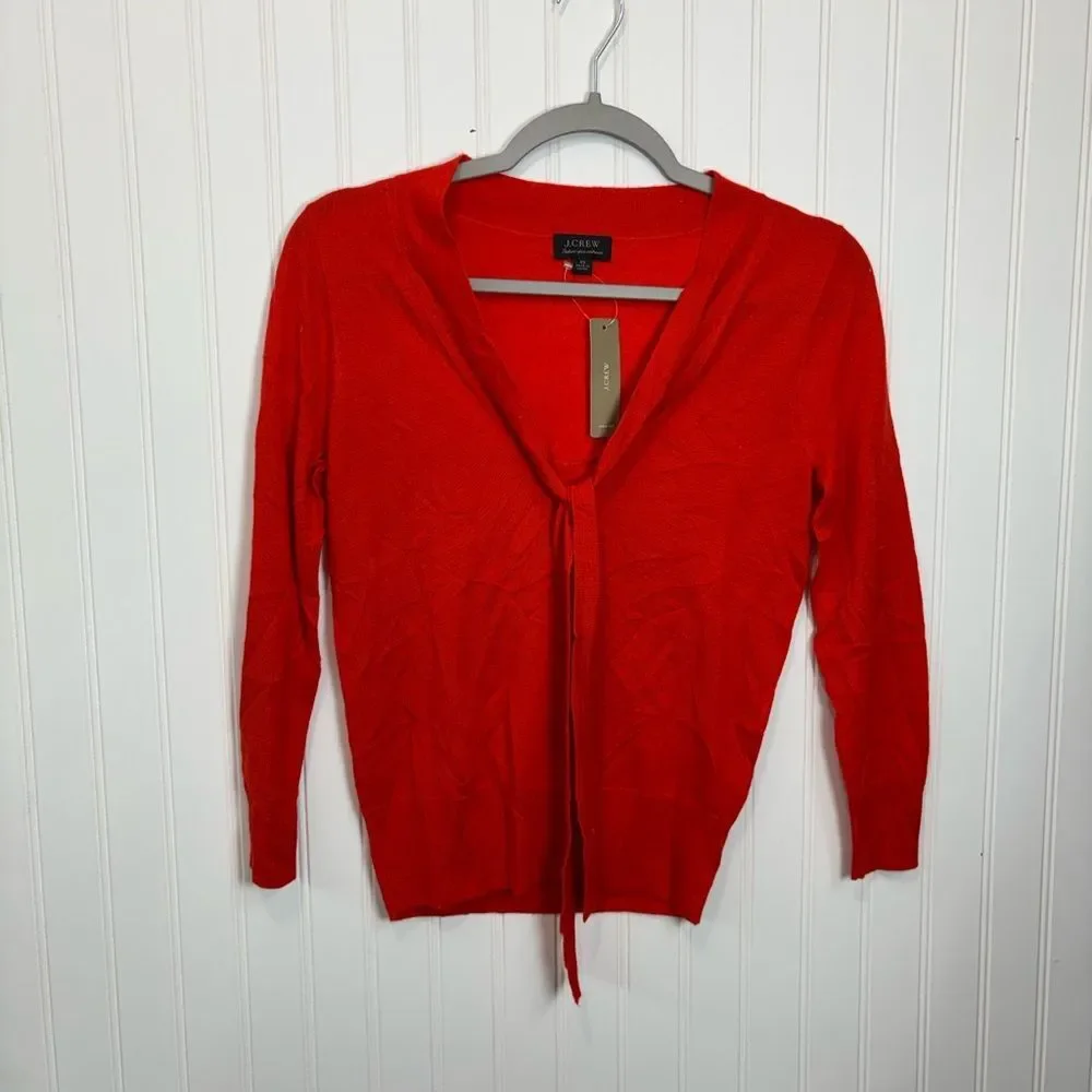 J. Crew Vibrant Red neck tie Italian yarn cashmere Knit sweater